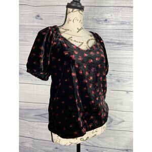 Loft Puff Sleeve Velvet Top Womens XXSp Petites Sweetheart Neck Floral